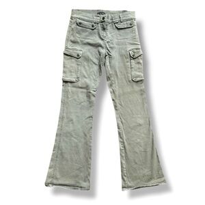 Vintage Y2K Armor Jeans Olive Green Cargo Flare Pants Juniors Size 5/6